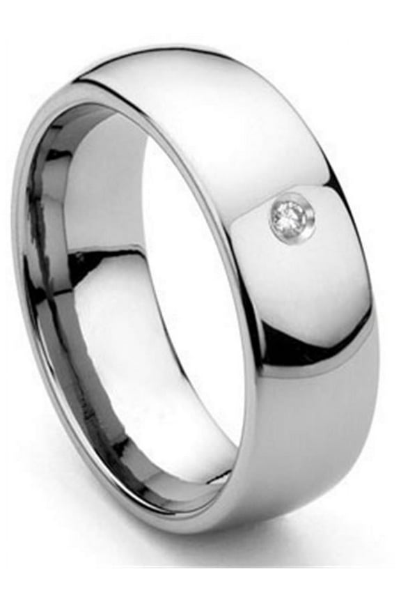 8MM Tungsten Carbide Solitaire Diamond Dome Comfort Fit Mens Wedding Band Ring Sz 10.0