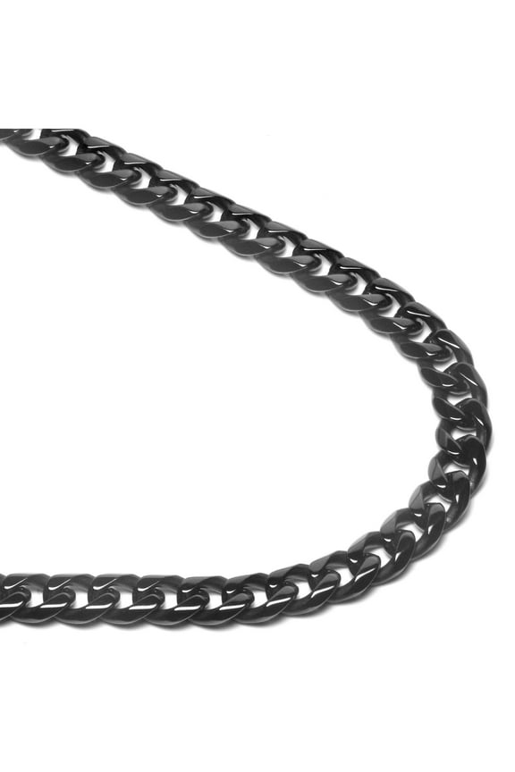 Black Titanium 7MM Curb Chain Link High Polish Finish Men's Necklace 26"