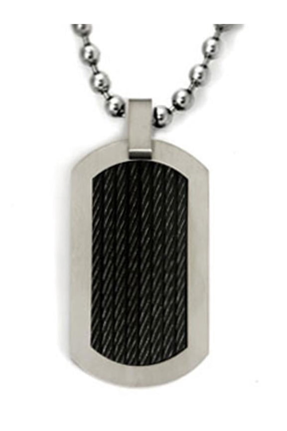Black Titanium Cable High Polish Finish Military Style Dog Tag Pendant with 28" Bead Chain