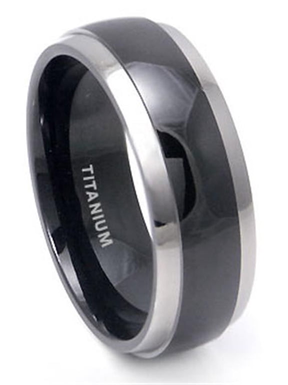 Black Titanium Comfort Fit Mens Wedding Band Ring with Grey Titanium Edge Sz 8.0