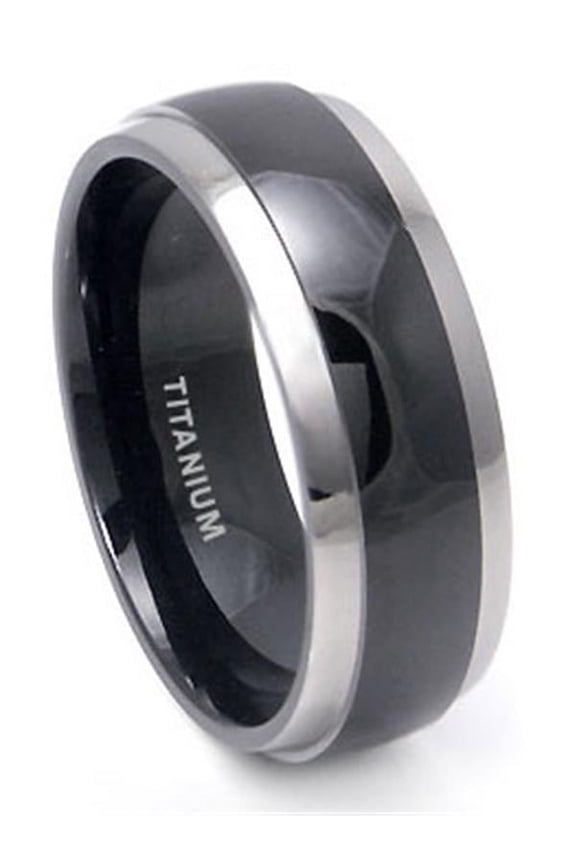 Black Titanium Comfort Fit Mens Wedding Band Ring with Grey Titanium Edge Sz 9.0