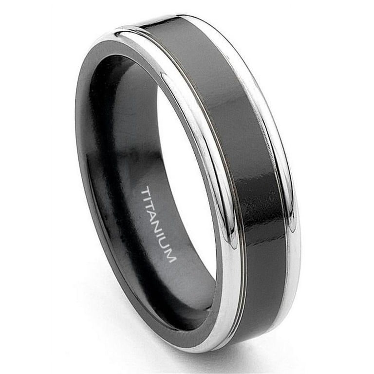 Titanium Kay Black Titanium Comfort Fit Mens Wedding Band Ring with Grey Titanium Edges Flat Sz 11.5
