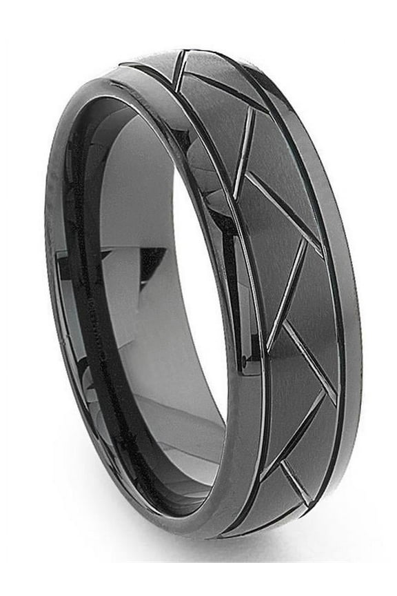 Black Tungsten 8MM Diamond Cut Dome Comfort Fit Mens Wedding Band Ring Sz 13.5