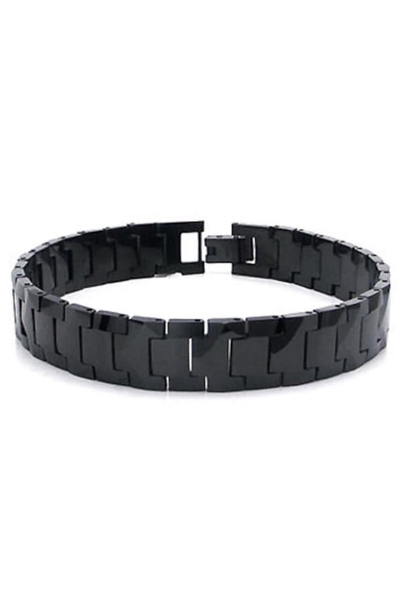 Black Tungsten Carbide 10MM Men's High Polish Finish Chrome Color Link Bracelet Sz 7"