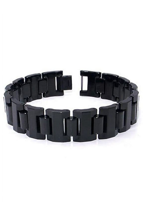 Black Tungsten Carbide 16MM Men's High Polish Finish Chrome Color Link Bracelet Sz 7"