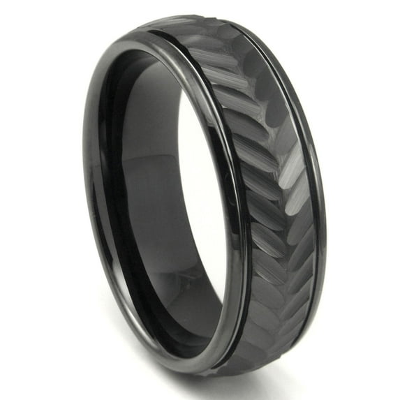 Titanium Kay Black Tungsten Carbide 8MM Chevron Newport Comfort Fit Mens Wedding Band Ring Sz 10.0