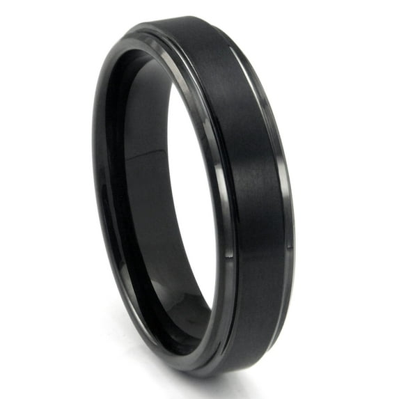 Titanium Kay Black Tungsten Carbide Comfort Fit Mens Wedding Band Ring with Raised Center Sz 9.5
