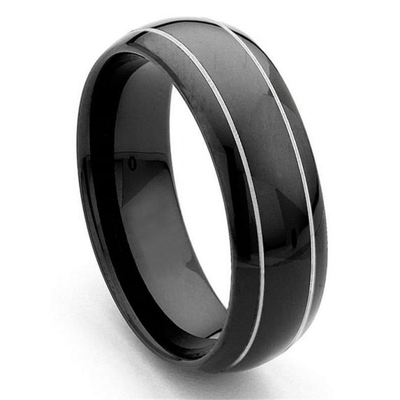 Titanium Kay Black Tungsten Carbide Dome Comfort Fit Mens Wedding Band Ring with Grooves Sz 14.5