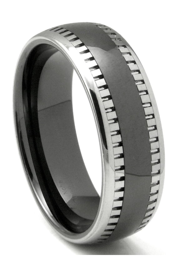 Black Tungsten Carbide Two Tone Milgrain Dome Comfort Fit Mens Wedding Band Ring Sz 10.0
