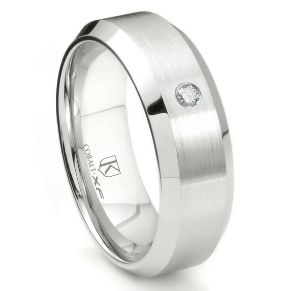 Titanium Kay Cobalt Xf Chrome 8MM Solitaire Diamond Beveled Comfort Fit Wedding Band Ring Sz 12.5