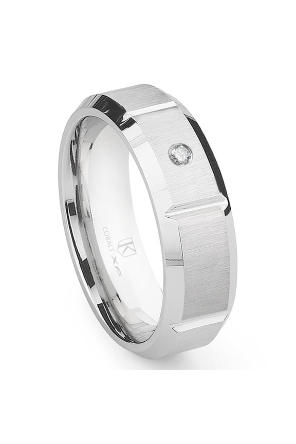 Cobalt Xf Chrome 8MM Solitaire Diamond Beveled Comfort Fit Wedding Band Ring with Grooves Sz 10.0
