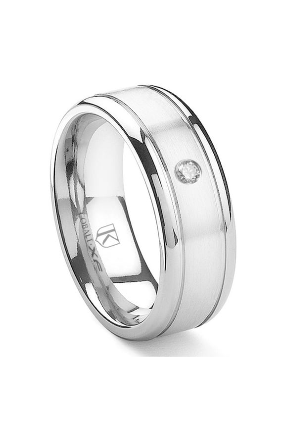 Cobalt Xf Chrome 8MM Solitaire Diamond Newport Comfort Fit Wedding Band Ring Sz 10.0