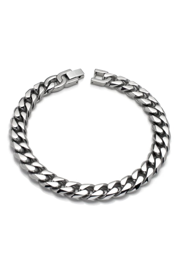 Italian Cut Men's Solid Titanium 10MM Curb Matte Finish Chrome Color Link Bracelet 7.5"