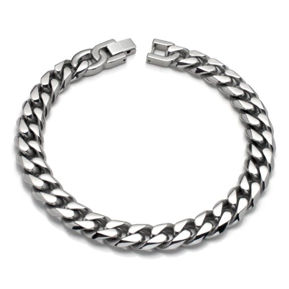 Titanium Kay Italian Cut Men's Solid Titanium 10MM Curb Matte Finish Chrome Color Link Bracelet 8"