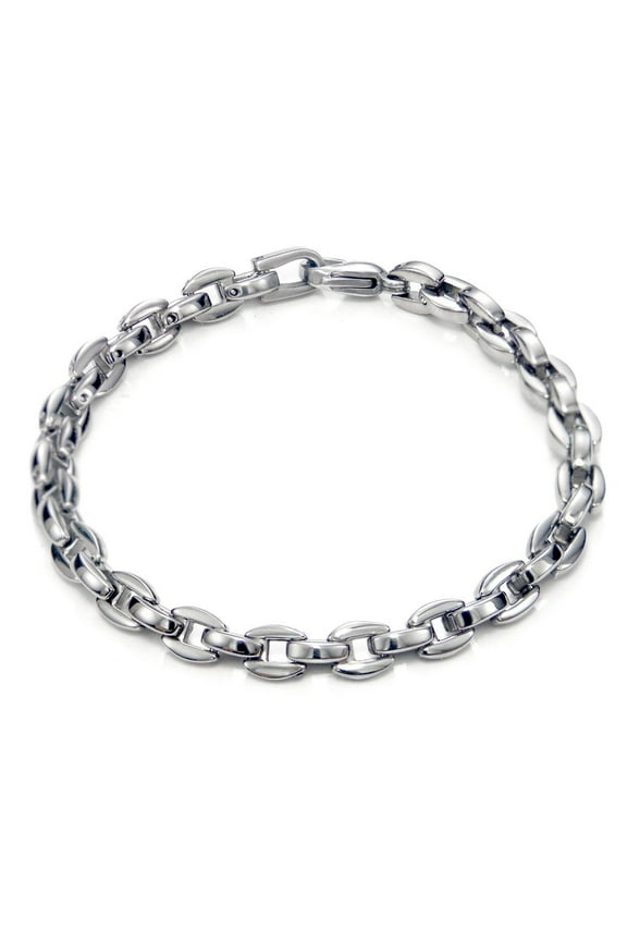 Men's 5MM Solid Titanium Oval High Polish Finish Chrome Color Link Bracelet 8"