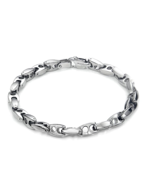 Men's 7MM Solid Titanium High Polish Finish Chrome Color Link Bracelet 10"