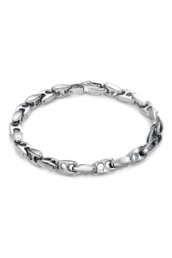 Men's 7MM Solid Titanium High Polish Finish Chrome Color Link Bracelet 9.5"
