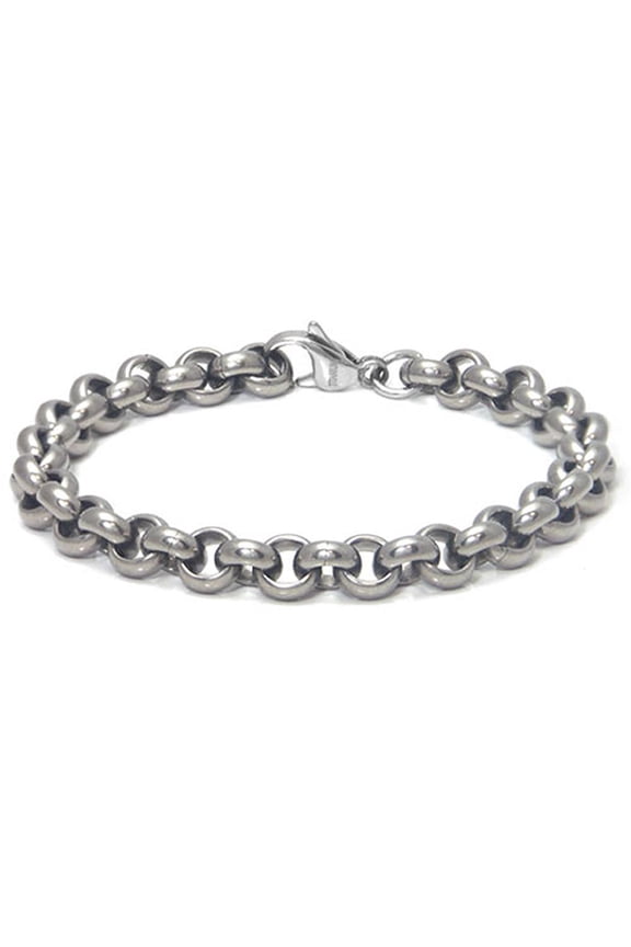 Men's Solid Titanium 6MM Round Rolo High Polish Finish Gray Color Link Bracelet 9"