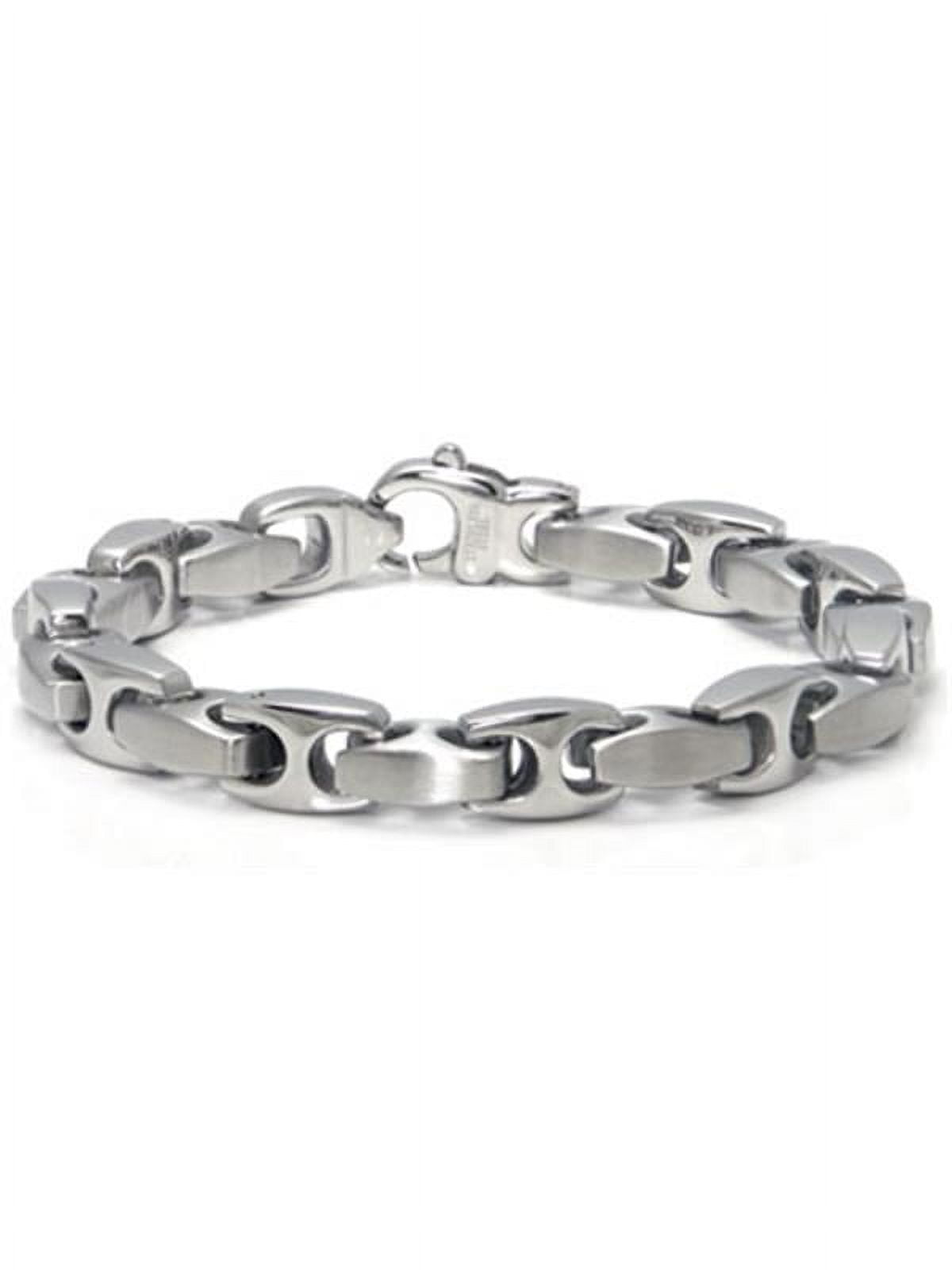 Titanium Kay Nitrogen Stainless Steel 10mm Two Tone High Polish and Brushed Finish Chrome Color Link Men's Bracelet 10"