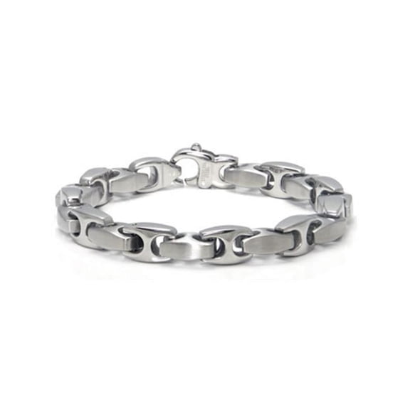 Titanium Kay Nitrogen Stainless Steel 10mm Two Tone High Polish and Brushed Finish Chrome Color Link Men's Bracelet 7.5"
