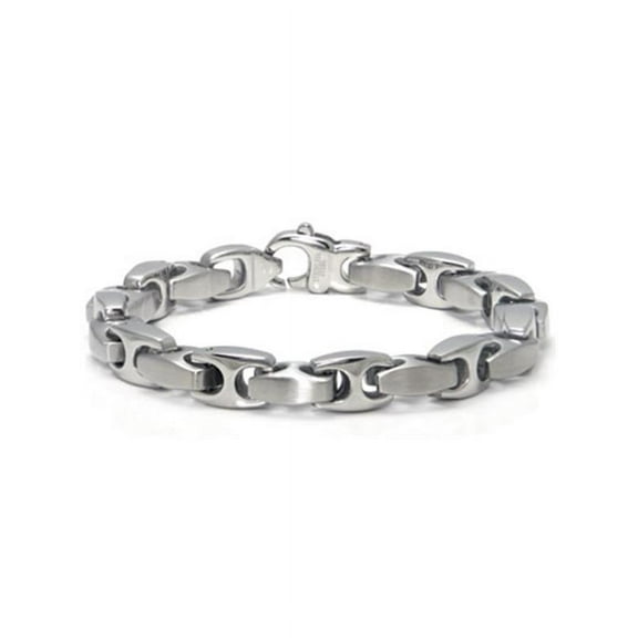 Titanium Kay Nitrogen Stainless Steel 10mm Two Tone High Polish and Brushed Finish Chrome Color Link Men's Bracelet 7"