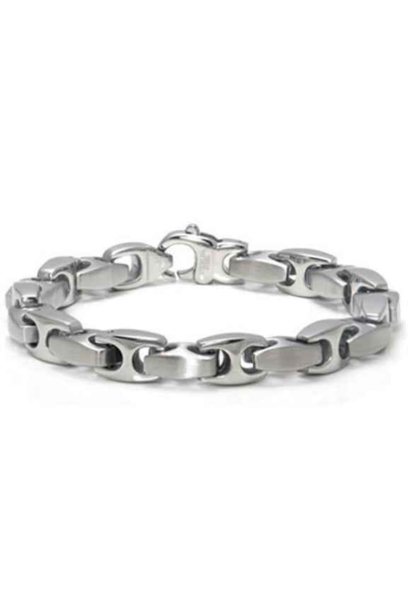 Nitrogen Stainless Steel 10mm Two Tone High Polish and Brushed Finish Chrome Color Link Men's Bracelet 7"
