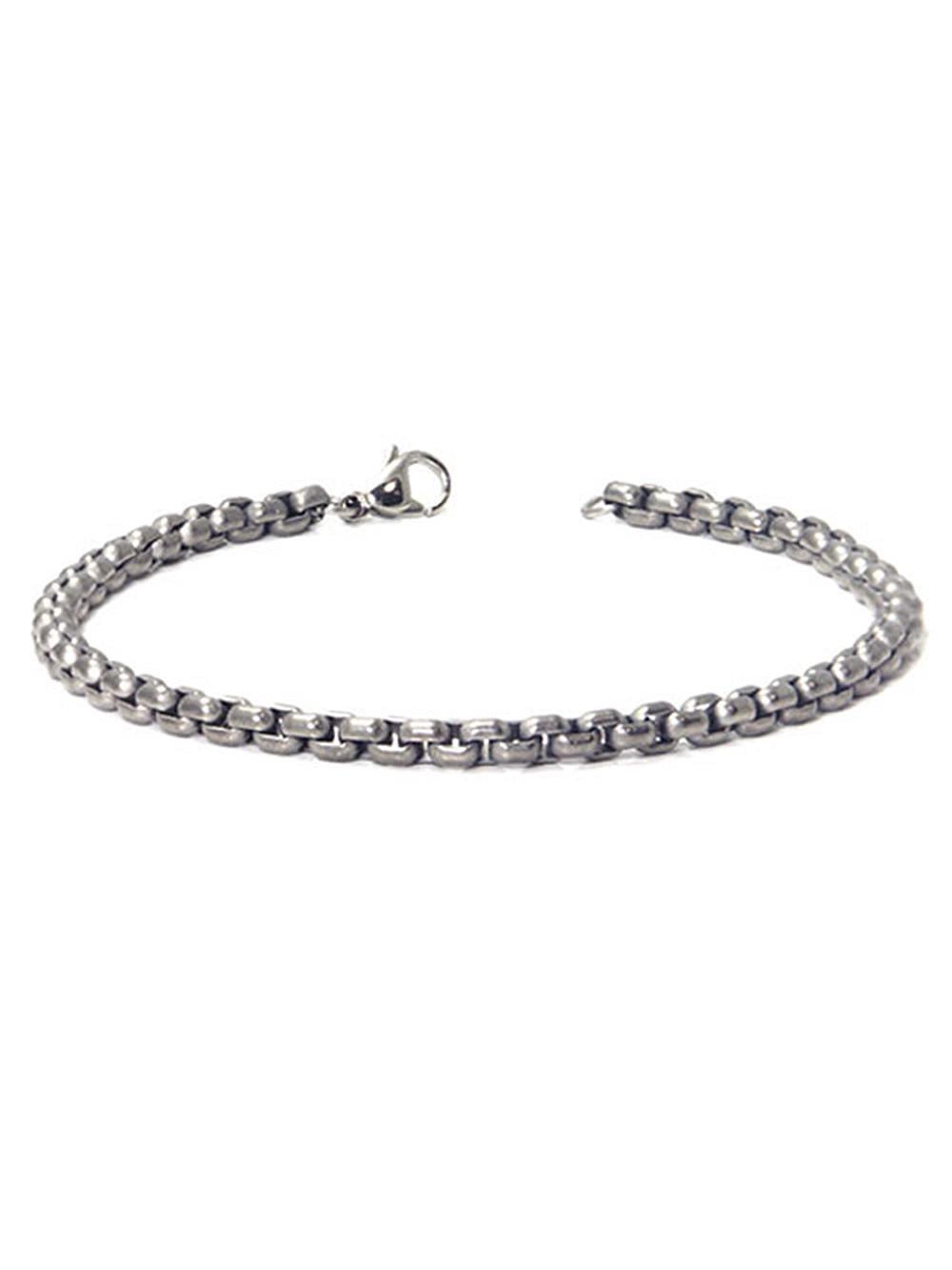 Titanium Kay Solid Titanium 4MM Box Matte Finish Chrome Color Gray Color Men's Link Bracelet 7.5"