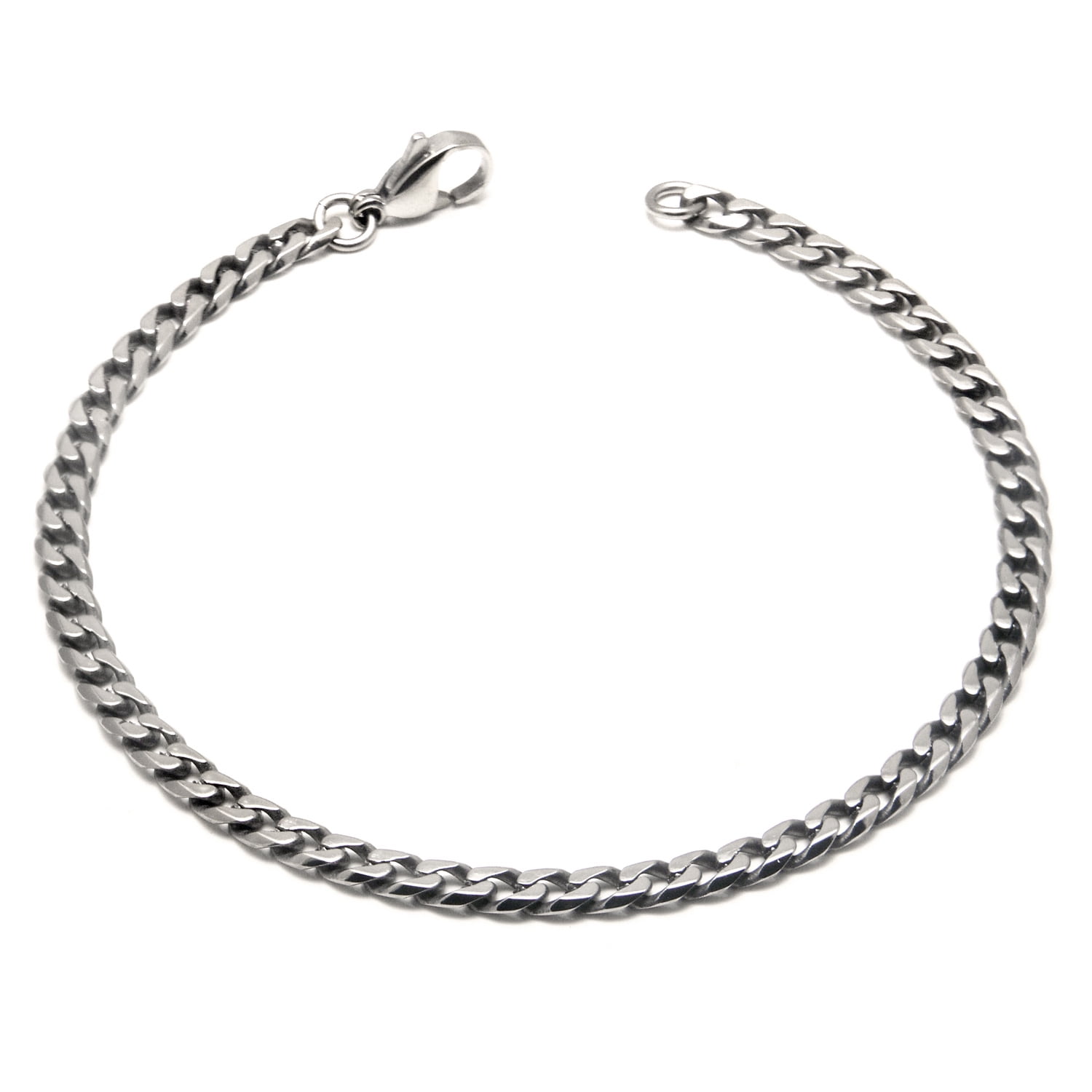 Titanium Kay Solid Titanium 4MM Curb High Polish Finish Chrome Color Men's Link Bracelet 7.5"