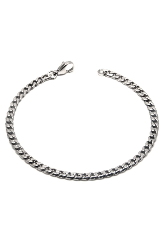 Solid Titanium 4MM Curb High Polish Finish Chrome Color Men's Link Bracelet 7.5"
