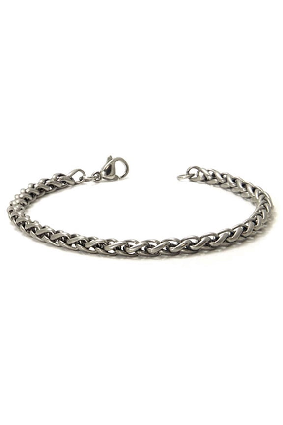 Solid Titanium 4MM Wheat Matte Finish Chrome Color Gray Color Men's Link Bracelet 7.5"