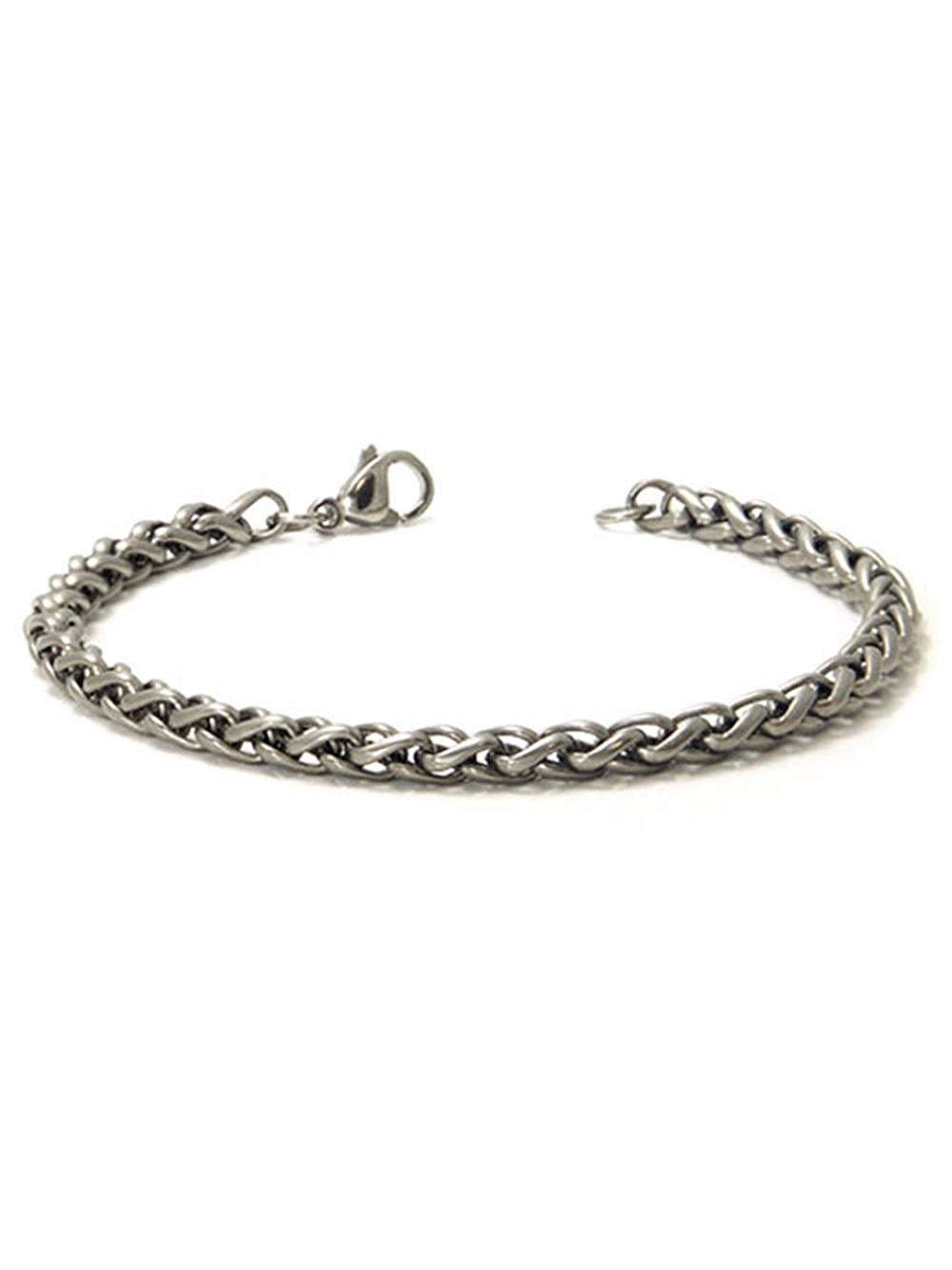 Titanium Kay Solid Titanium 4MM Wheat Matte Finish Chrome Color Gray Color Men's Link Bracelet 8"