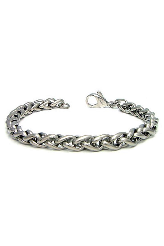 Solid Titanium 7MM Wheat Matte Finish Chrome Color Gray Color Men's Link Bracelet 7"
