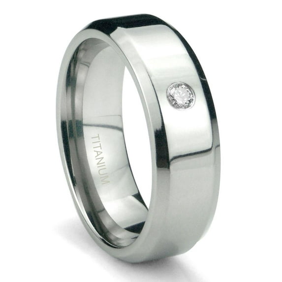 Titanium Kay Titanium 6mm Solitaire Diamond High Polish Beveled Comfort Fit Mens Wedding Band Ring Sz 8.0