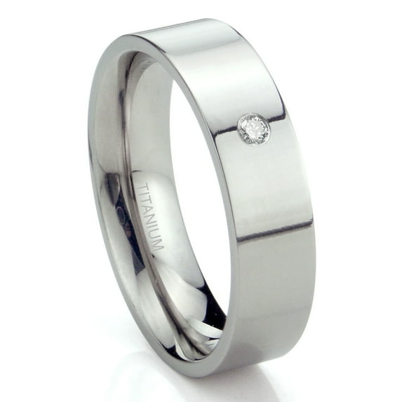 Titanium Kay Titanium 6mm Solitaire Diamond High Polish Flat Comfort Fit Mens Wedding Band Ring Sz 10.0