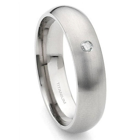 Titanium Kay Titanium 6mm Solitaire Diamond Satin Finish Dome Comfort Fit Mens Wedding Band Ring Sz 10.0