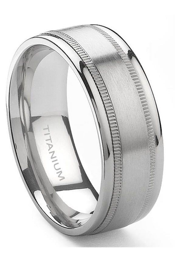 Titanium 8mm Milgrain Comfort Fit Mens Wedding Band Ring Sz 8.5