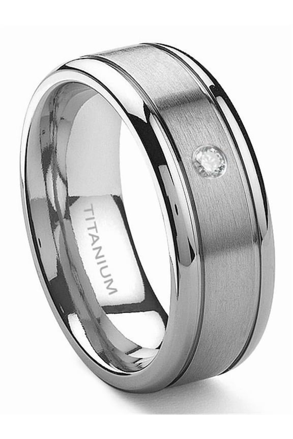 Titanium 8mm Solitaire Diamond Newport Comfort Fit Mens Wedding Band Ring Sz 10.0