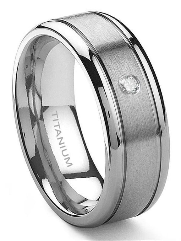 Titanium 8mm Solitaire Diamond Newport Comfort Fit Mens Wedding Band Ring Sz 10.5