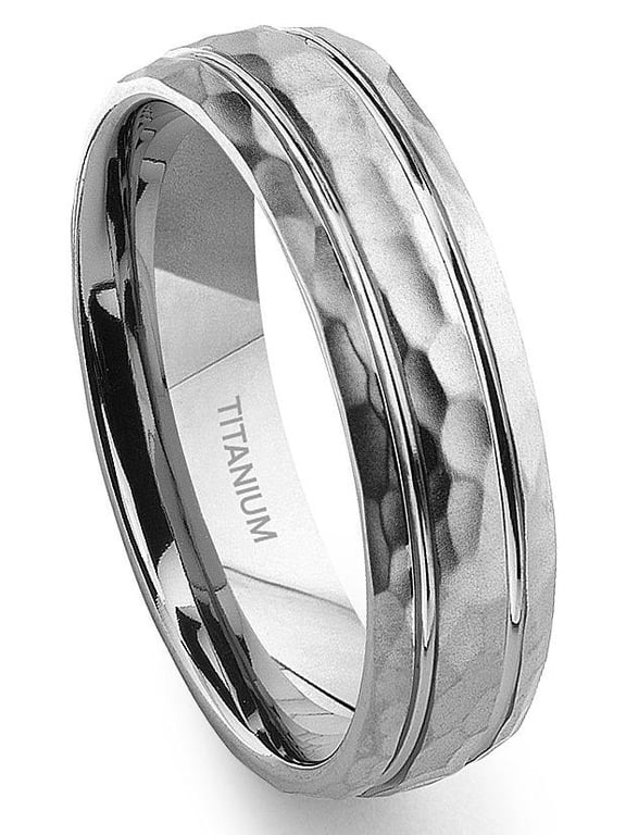 Titanium Hammer Finish Double Groove Comfort Fit Mens Wedding Band Ring Sz 7.5
