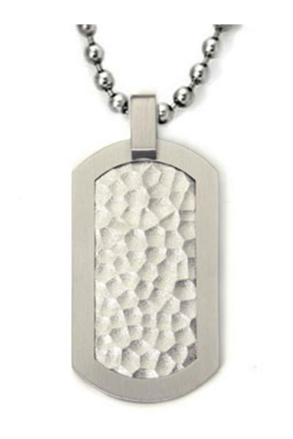 Titanium Hammered Brushed Finish Military Style Dog Tag Pendant with 30" Bead Chain