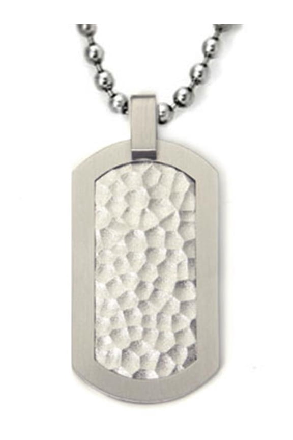 Titanium Hammered Brushed Finish Military Style Dog Tag Pendant with 40" Bead Chain