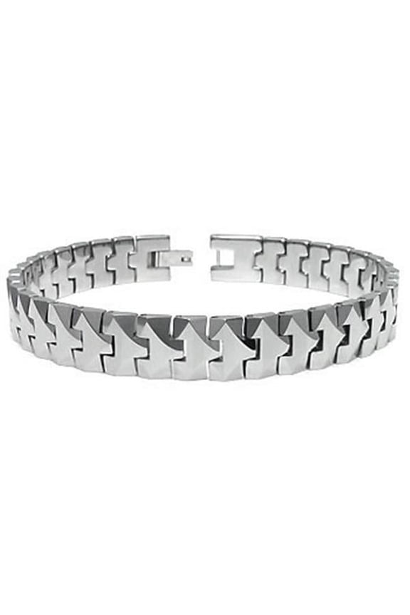 Tungsten Carbide 10MM Men's High Polish Finish Chrome Color Link Bracelet Sz 7"