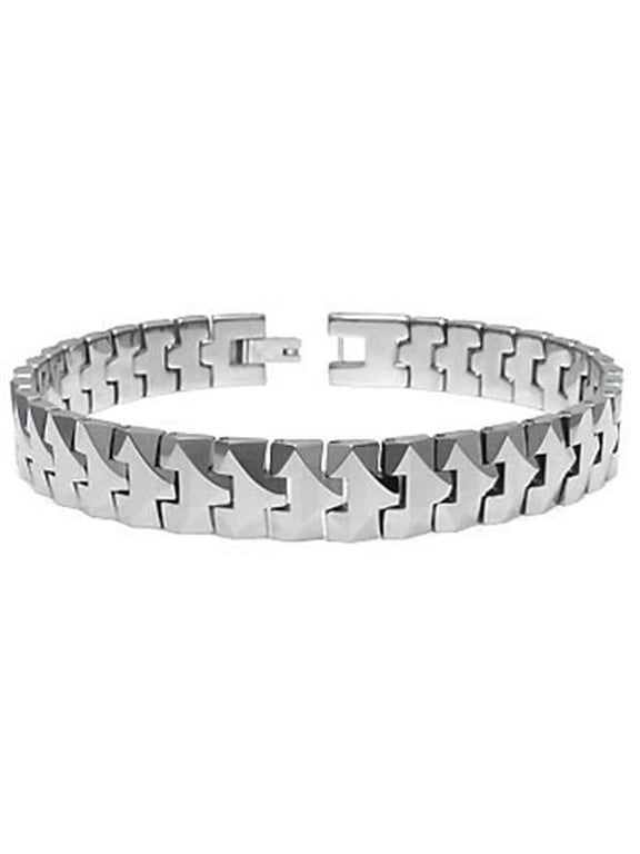 Tungsten Carbide 10MM Men's High Polish Finish Chrome Color Link Bracelet Sz 8.5"