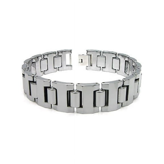 Titanium Kay Tungsten Carbide 16MM Men's High Polish Finish Chrome Color Link Bracelet Sz 8.5"