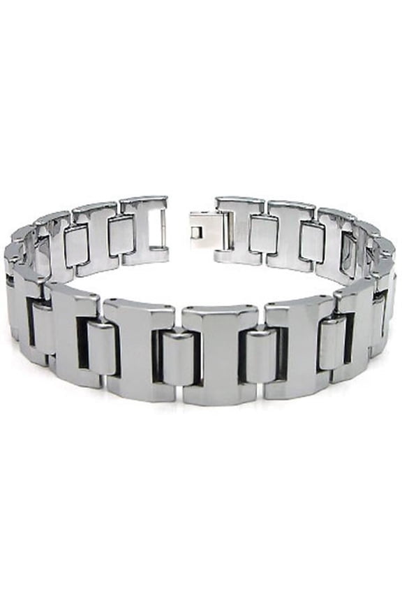 Tungsten Carbide 16MM Men's High Polish Finish Chrome Color Link Bracelet Sz 8"