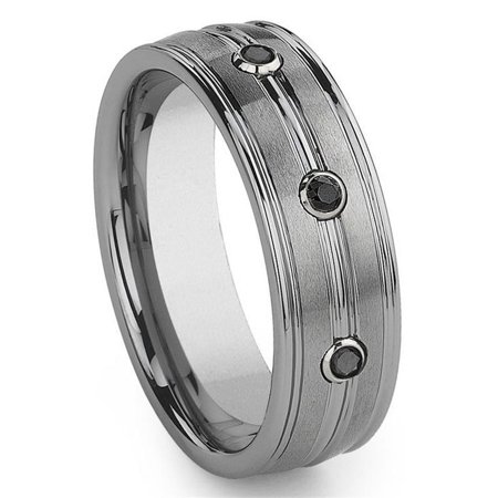 Titanium Kay Tungsten Carbide 3 Black Diamond Comfort Fit Mens Wedding Band Ring Sz 10.0