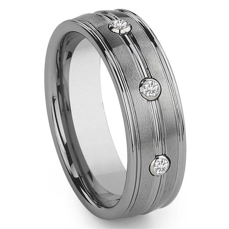 Titanium Kay Tungsten Carbide 3 Diamond Comfort Fit Mens Wedding Band Ring Sz 10.0