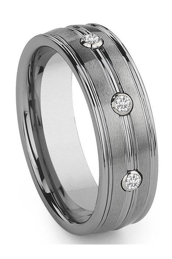 Tungsten Carbide 3 Diamond Comfort Fit Mens Wedding Band Ring Sz 11.0