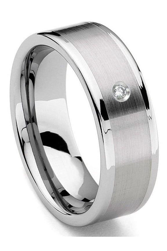 Tungsten Carbide 8MM Flat Diamond Comfort Fit Mens Wedding Band Ring with Brush Center Sz 11.0