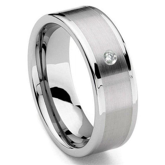 Titanium Kay Tungsten Carbide 8MM Flat Diamond Comfort Fit Mens Wedding Band Ring with Brush Center Sz 12.5